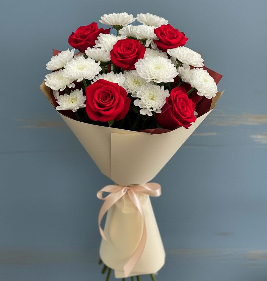 Букет цветов из: Розы и Хризантемы в Новогуровском