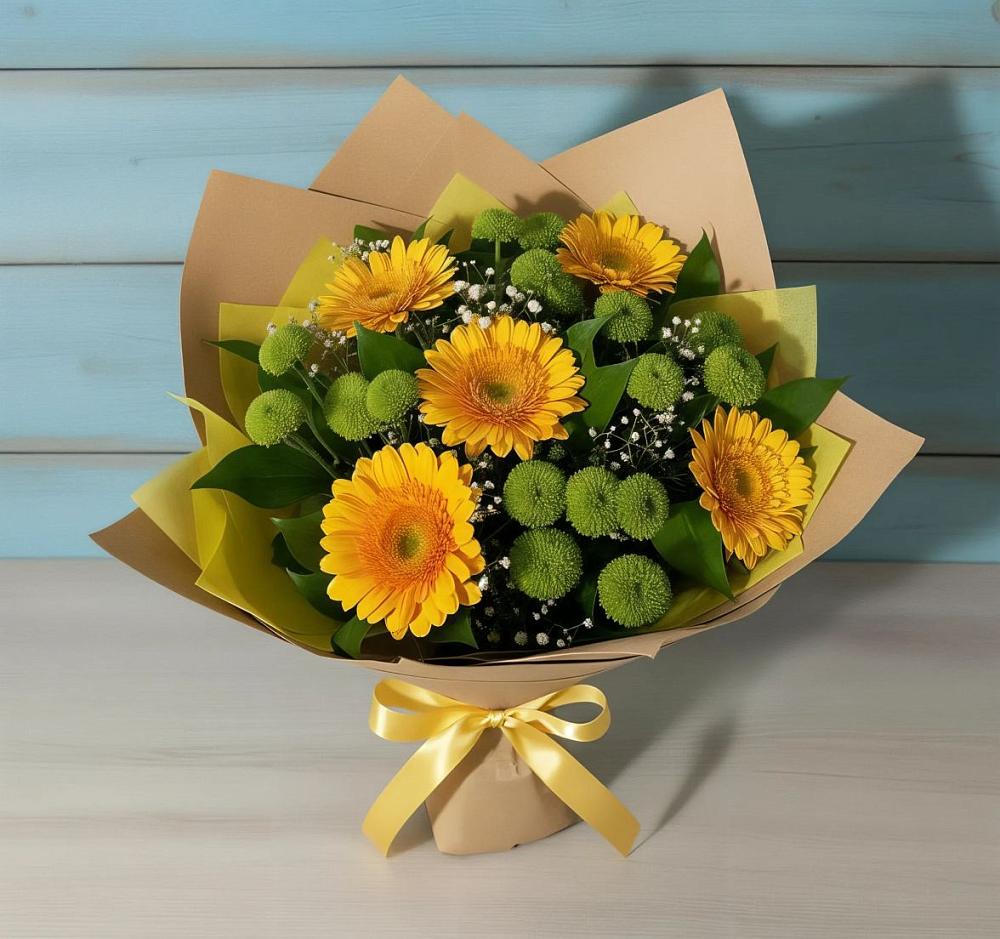 Букет цветов из: Герберы и Хризантемы в Новогуровском