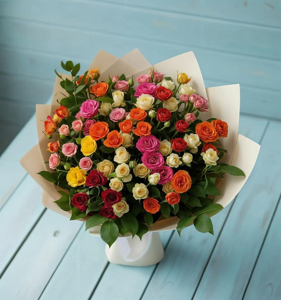 Букет Микс из разноцветных кустовых роз в Новогуровском