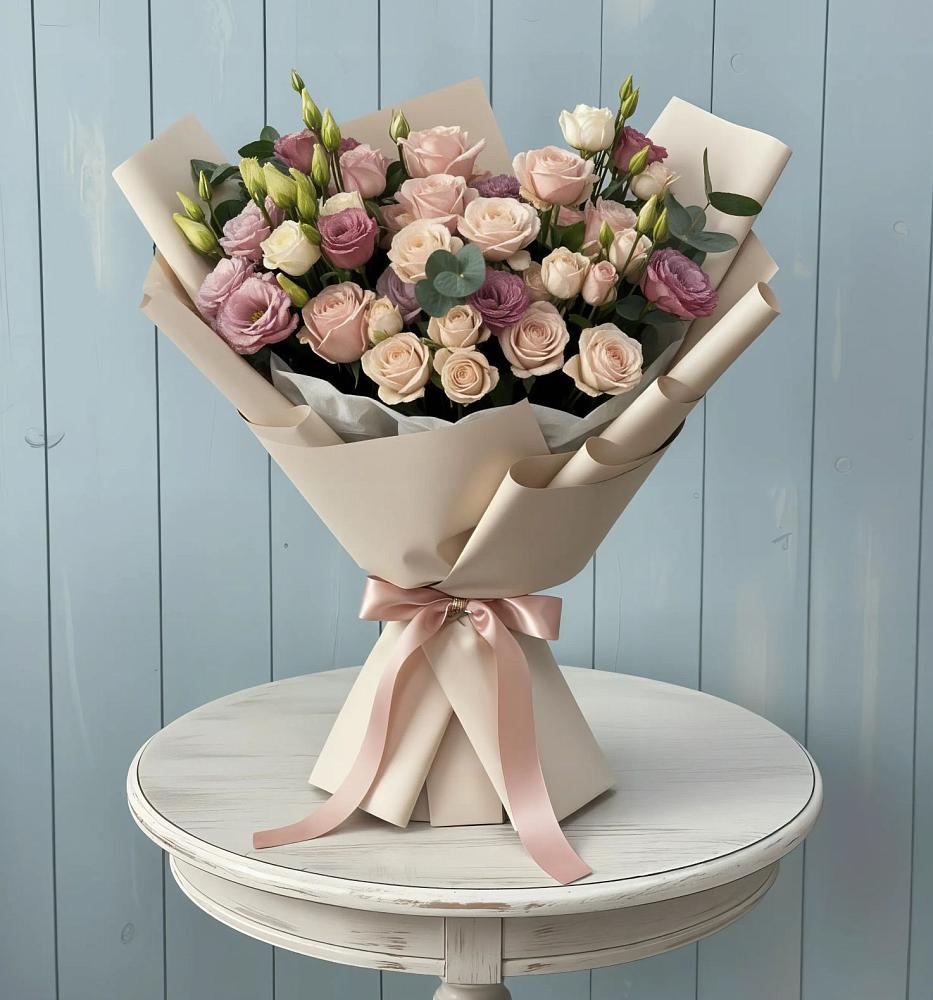 Букет цветов из: Розы и Лизиантусы в Новогуровском