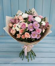 Букет цветов из:  Хризантемы, Розы и Альстромерии в Новогуровском
