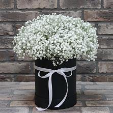 Цветочная композиция из Гипсофила в шляпной коробке в Новогуровском
